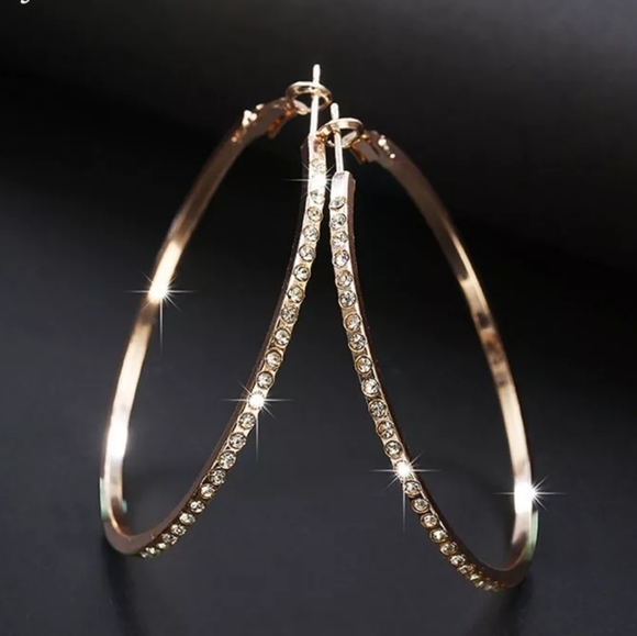 ♡Rhinestone Circle hoop new Big Circle Earrings♡ - Picture 3 of 4